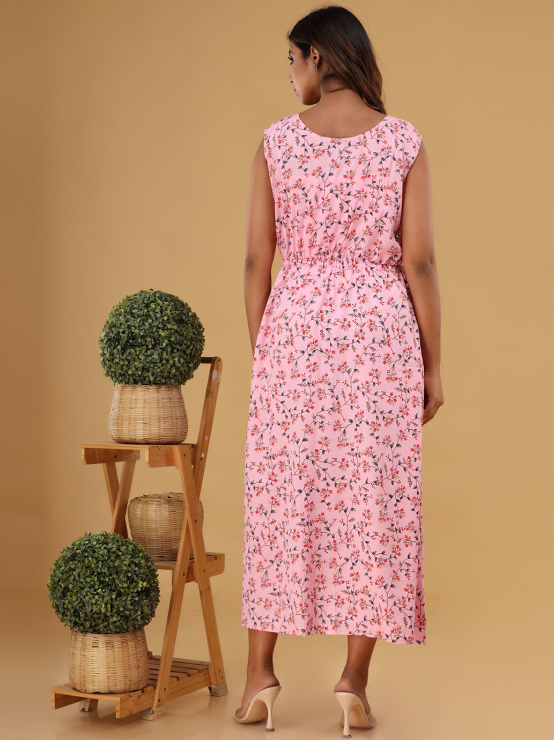 Cream Printed Maxi Dress