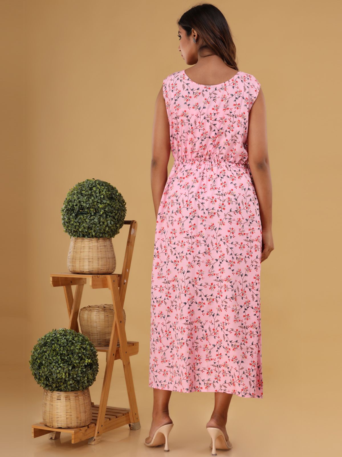 Cream Printed Maxi Dress