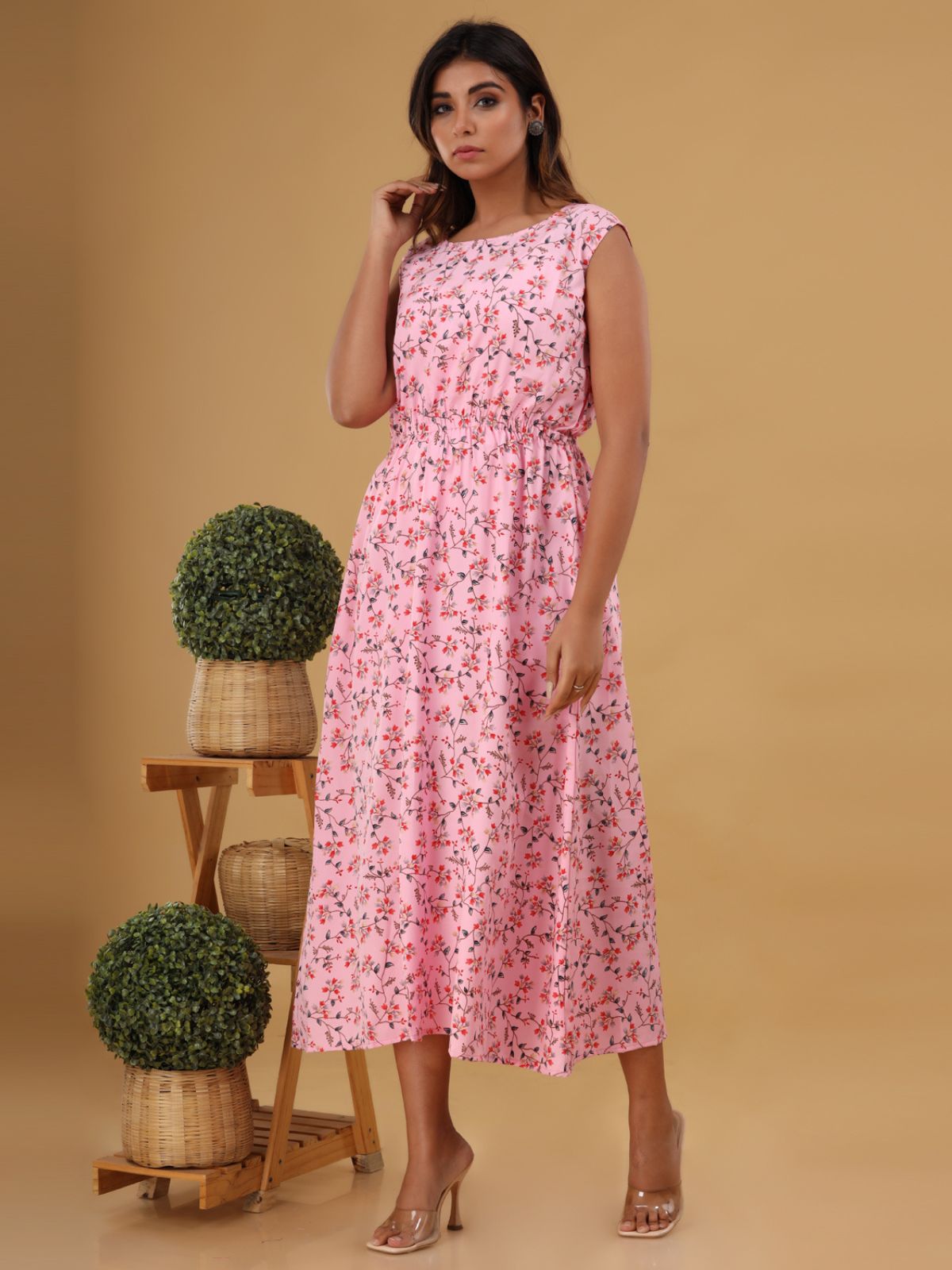 Cream Printed Maxi Dress