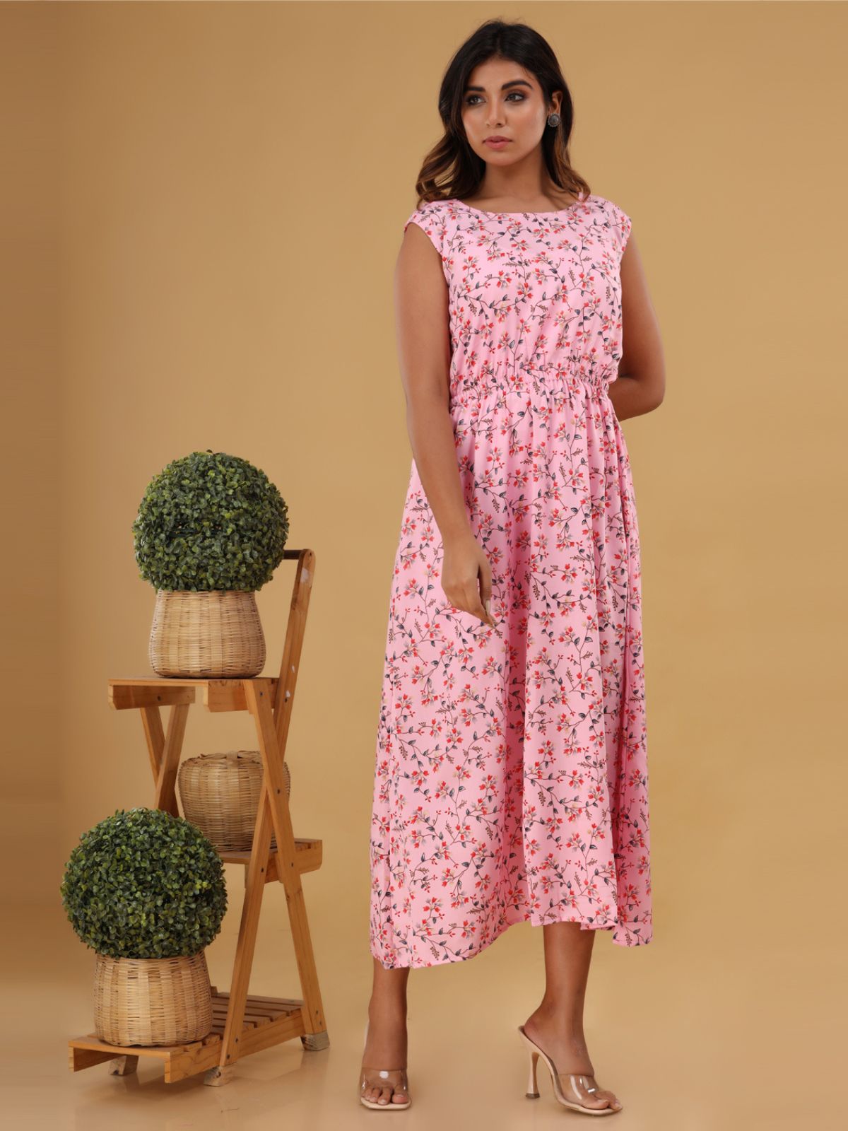 Cream Printed Maxi Dress
