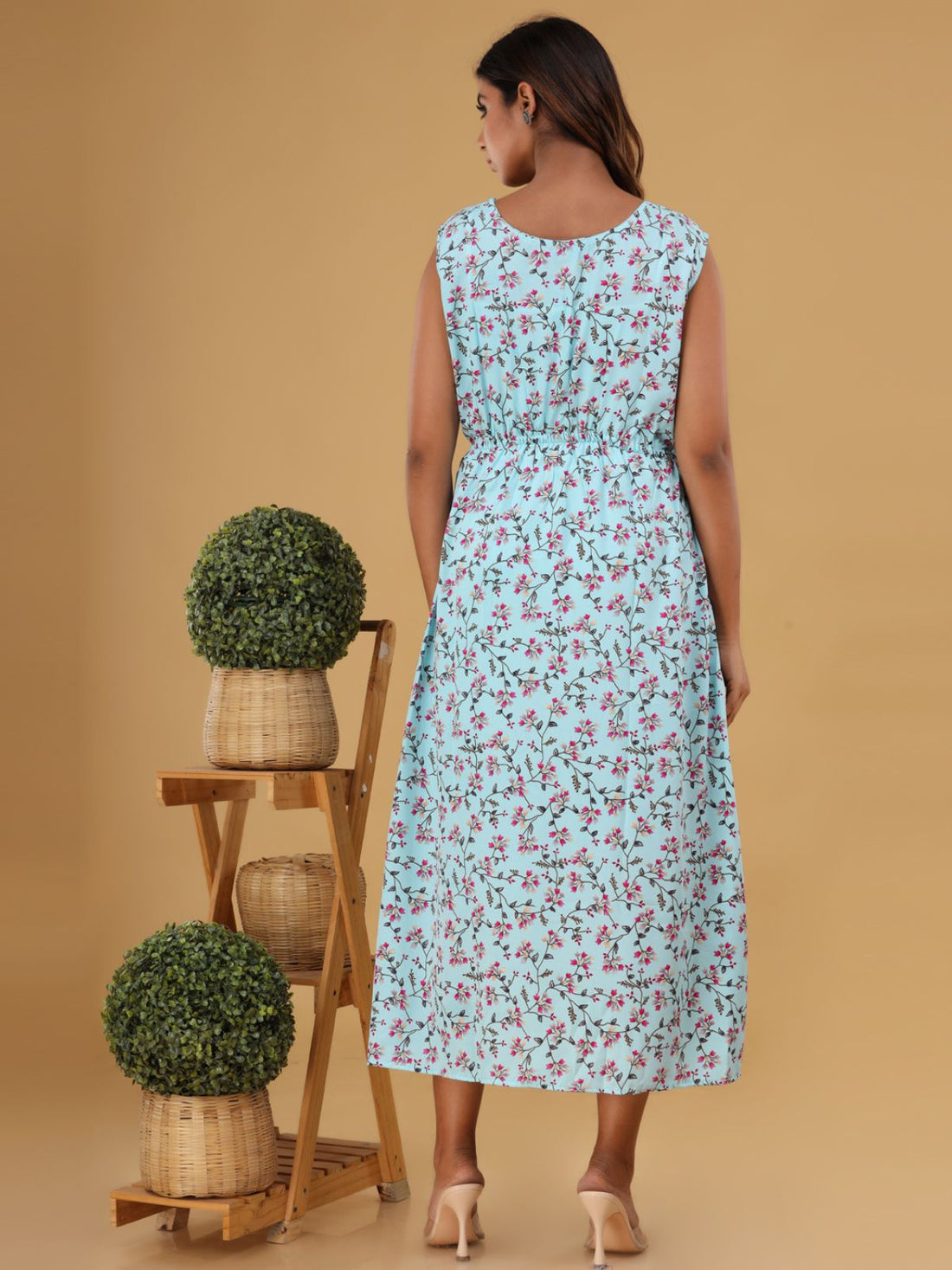 Ice Blue Printed Maxi Dress