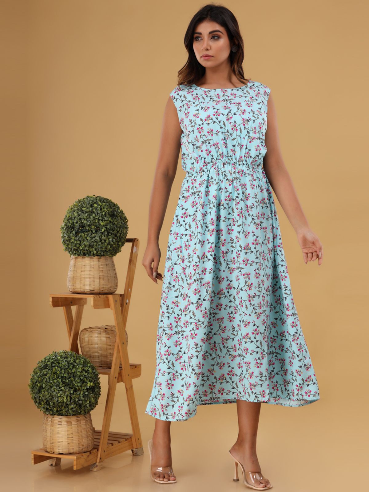 Ice Blue Printed Maxi Dress