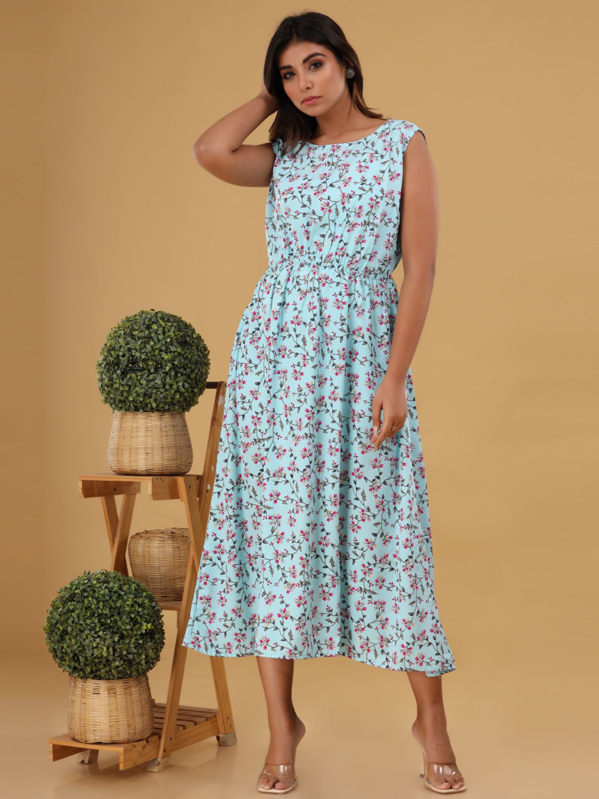 Ice Blue Printed Maxi Dress