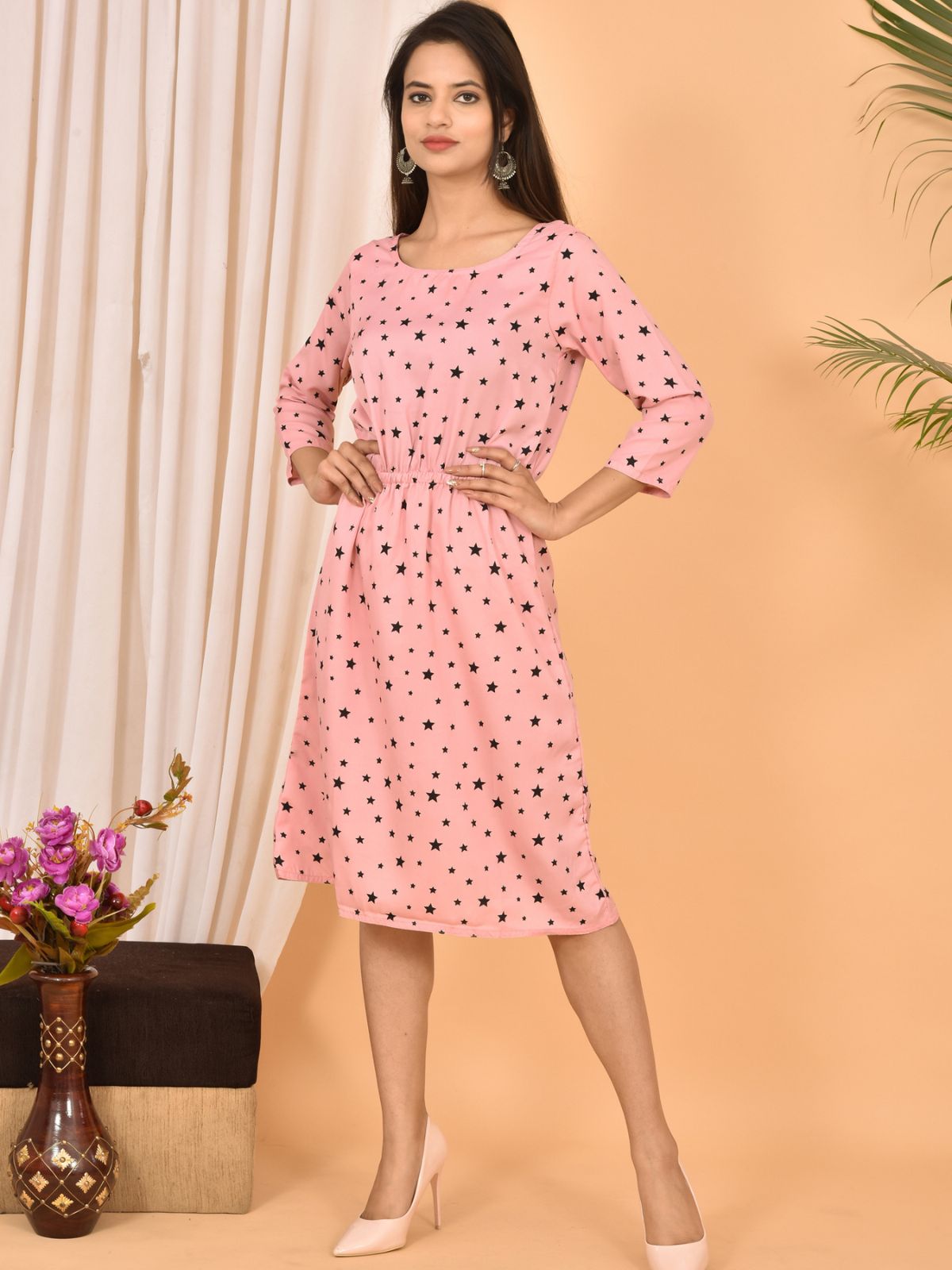 Light Pink Printed Short Dress