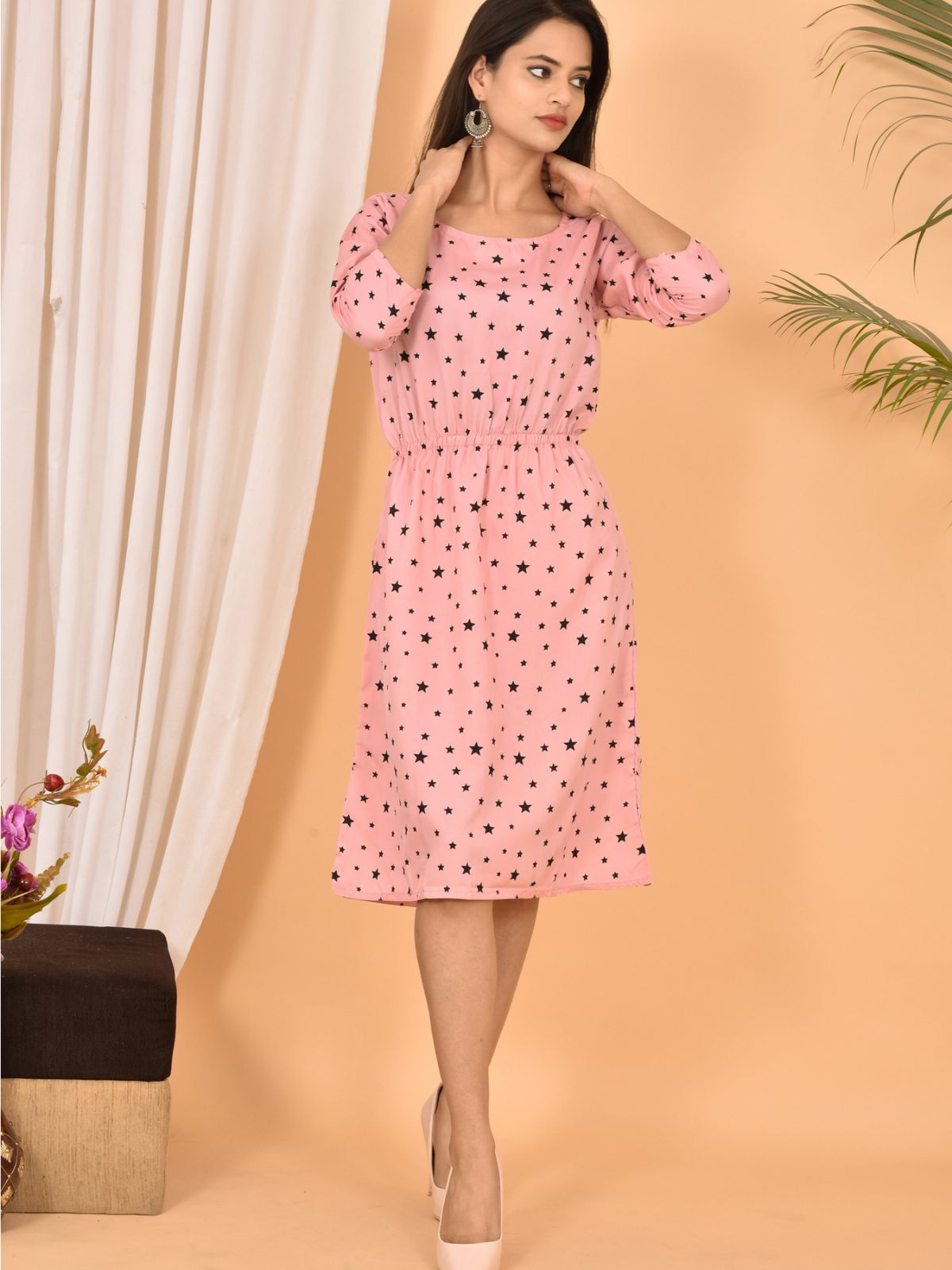 Light Pink Printed Short Dress