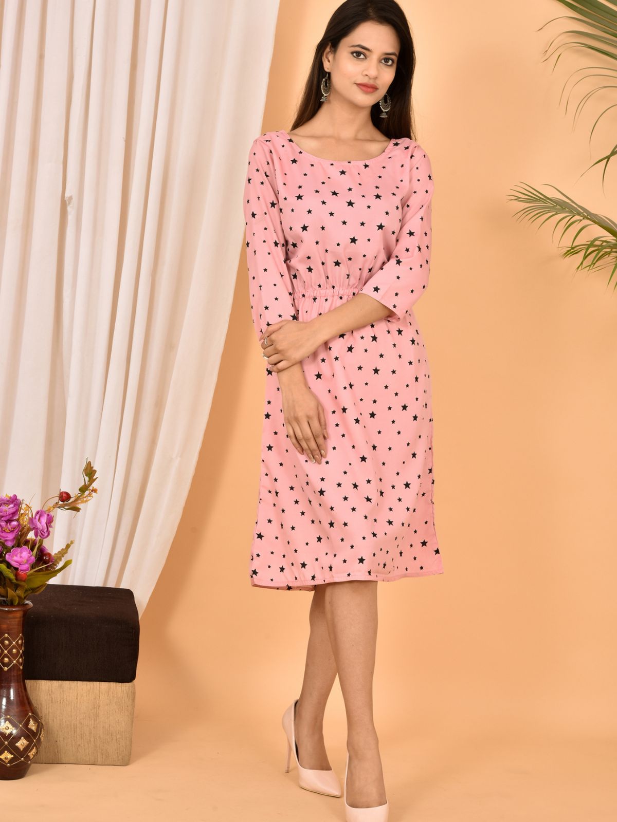 Light Pink Printed Short Dress