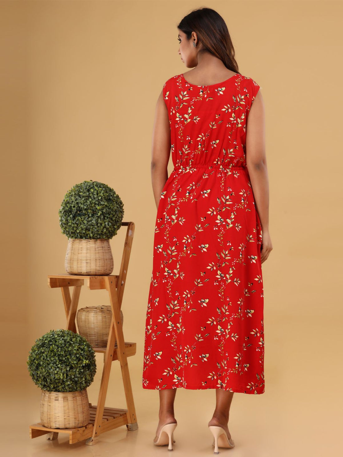Maroon Printed Maxi Dress