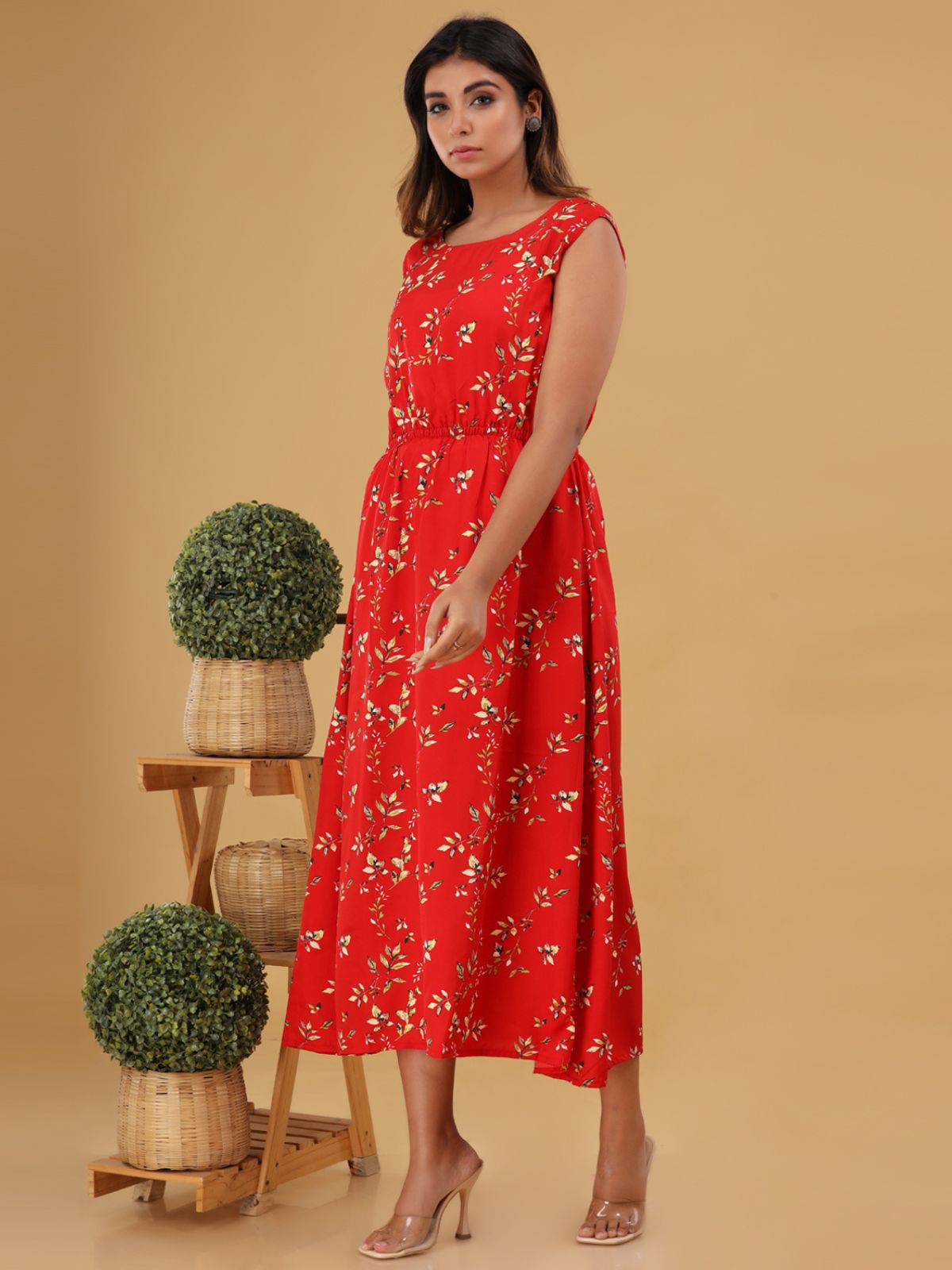 Maroon Printed Maxi Dress