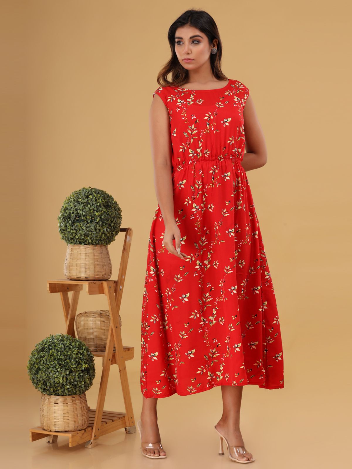 Maroon Printed Maxi Dress