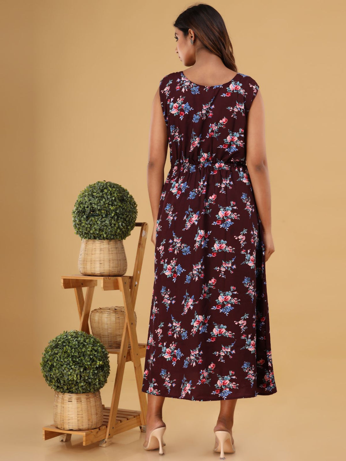 Wine Printed Maxi Dress
