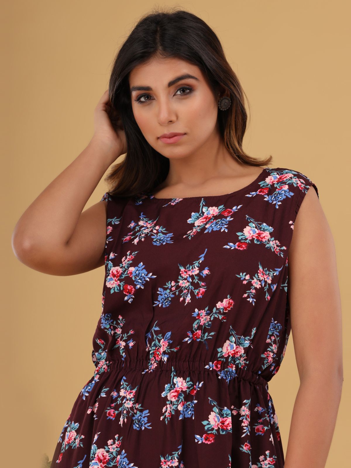 Wine Printed Maxi Dress