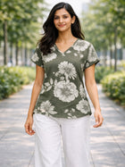 Cream Airy Linen Cotton Printed Top