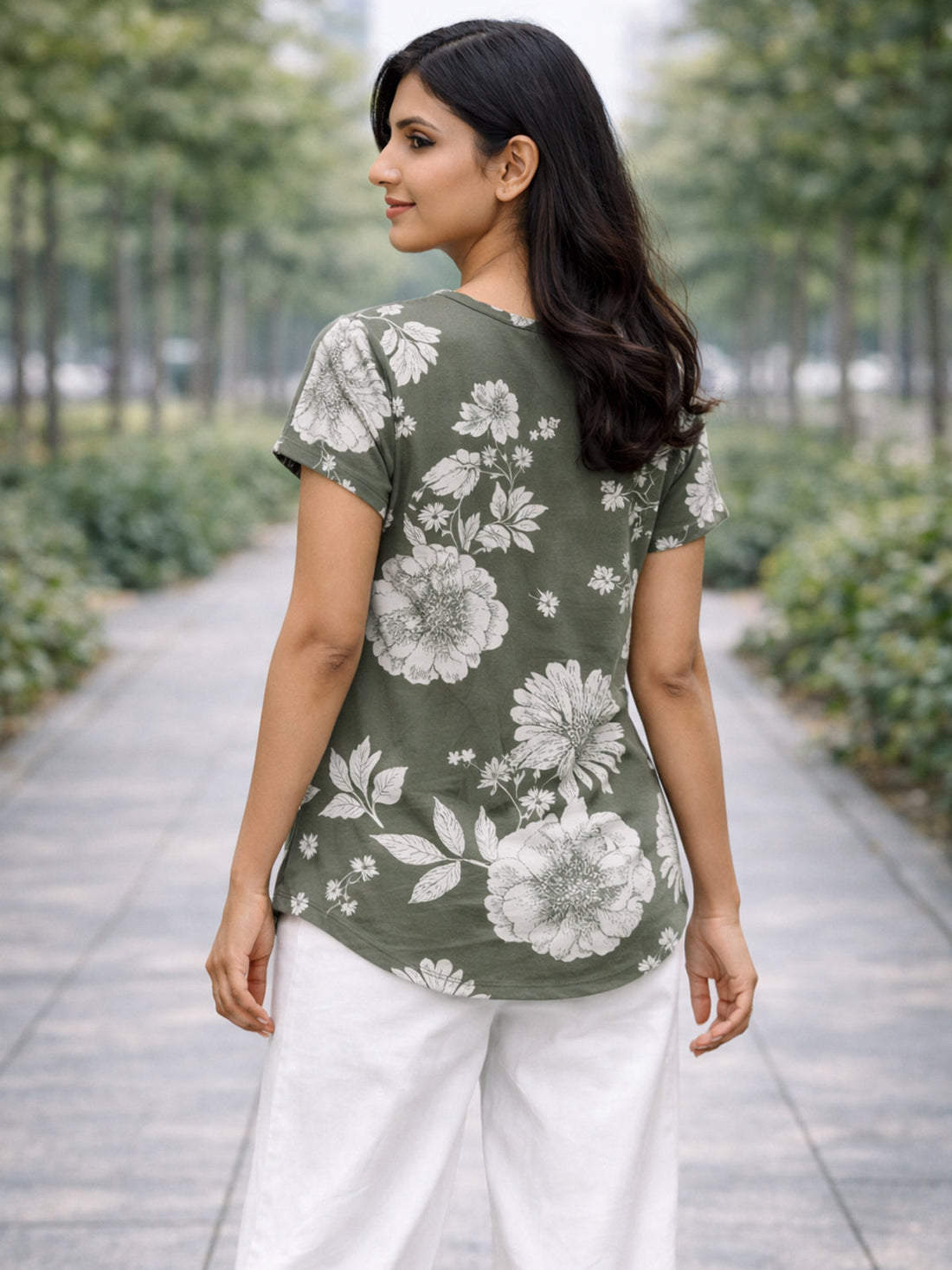 Cream Airy Linen Cotton Printed Top