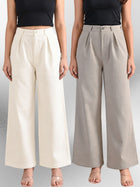 Cream & Melange-Cotton Wide Leg Pants Combo