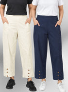 Cream & NavyBlue Cotton Straight Cargo Pant Combo
