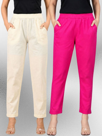 Cream & Rani Regular Fit Elastic Cotton Trouser Combo