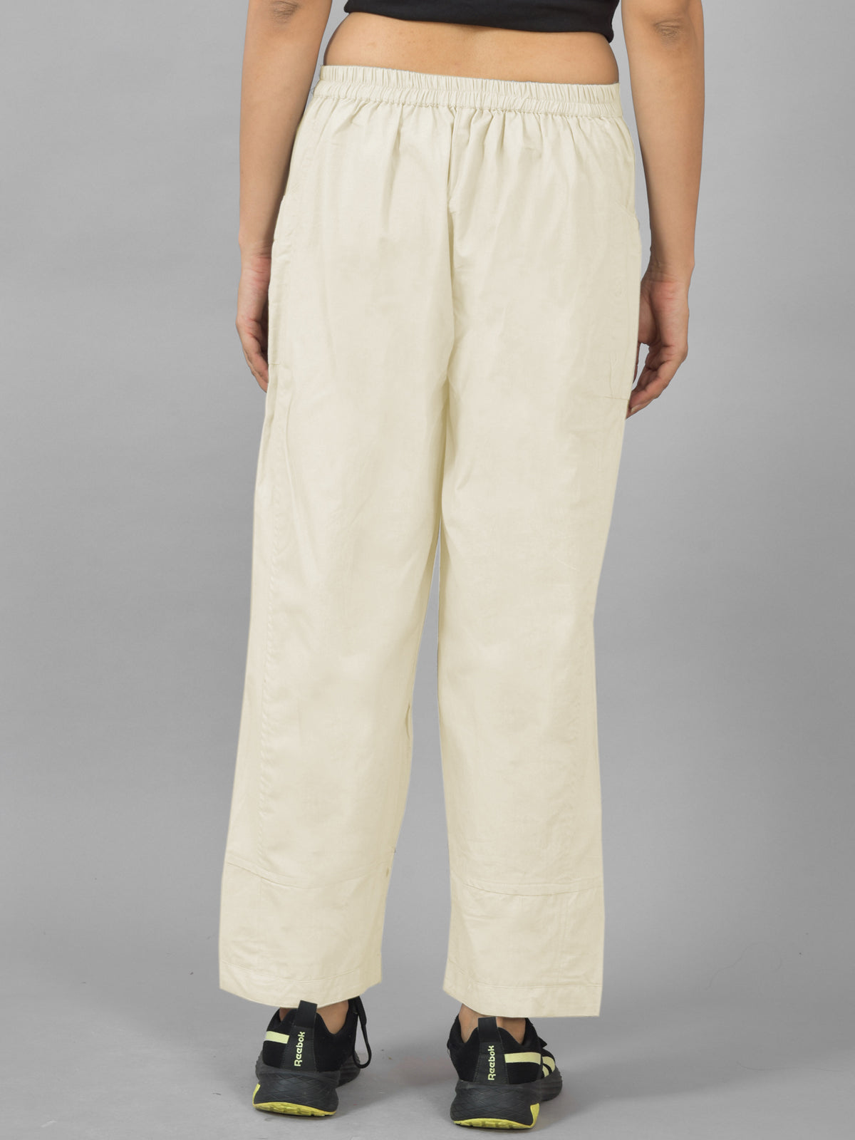 Cream Side Pocket Pure Cotton Straight Cargo Pant