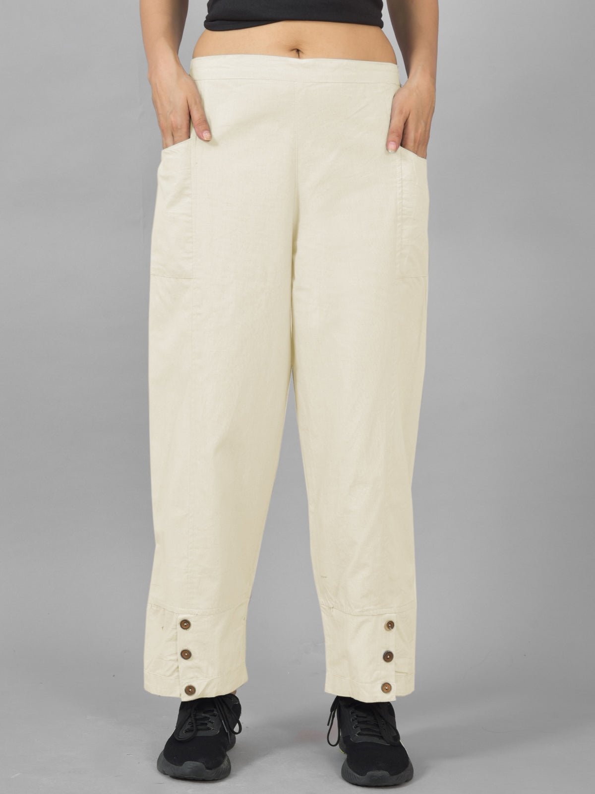 Cream & Wine Cotton Straight Cargo Pant Combo