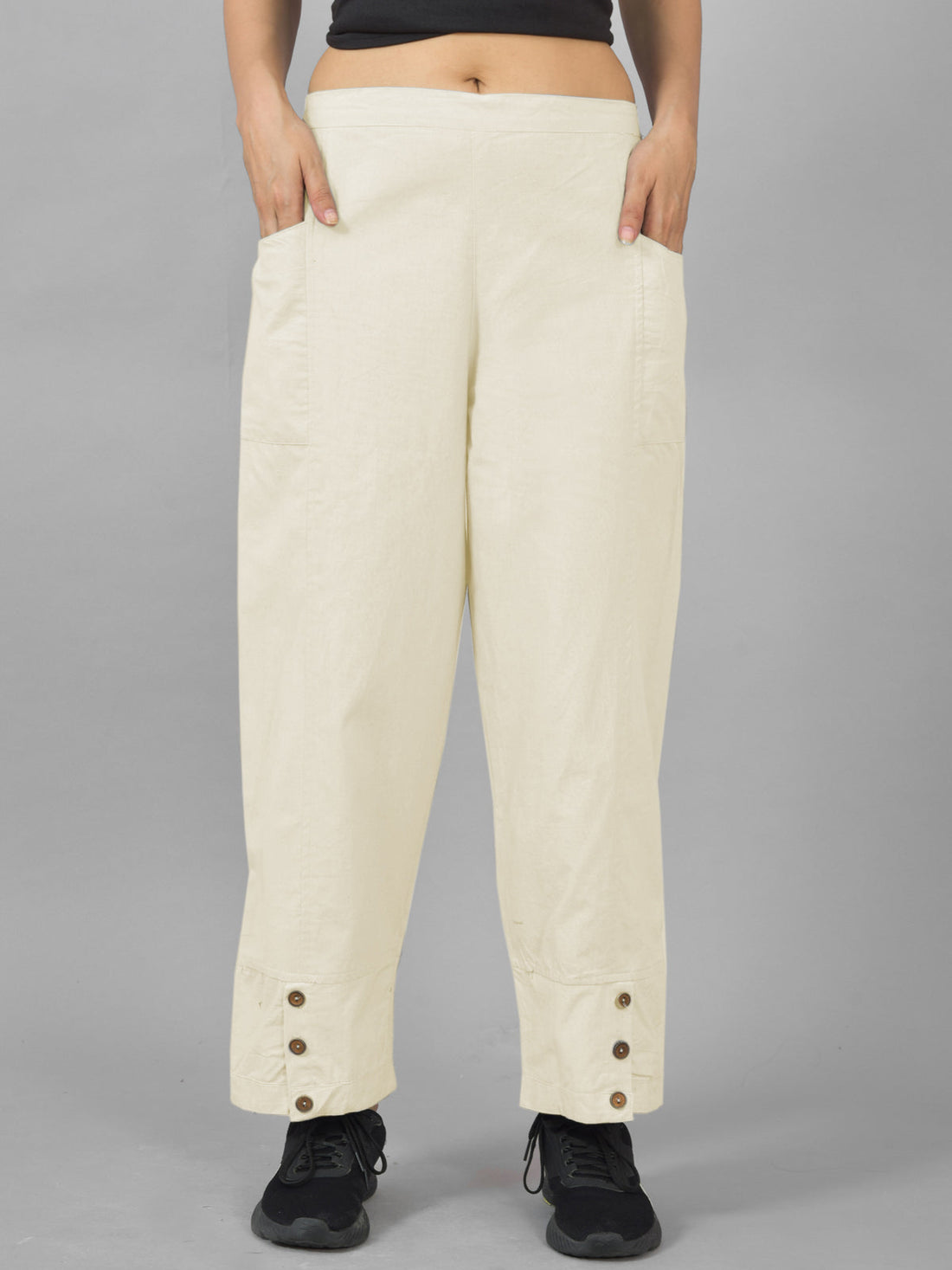 Cream & TealBlue Cotton Straight Cargo Pant Combo