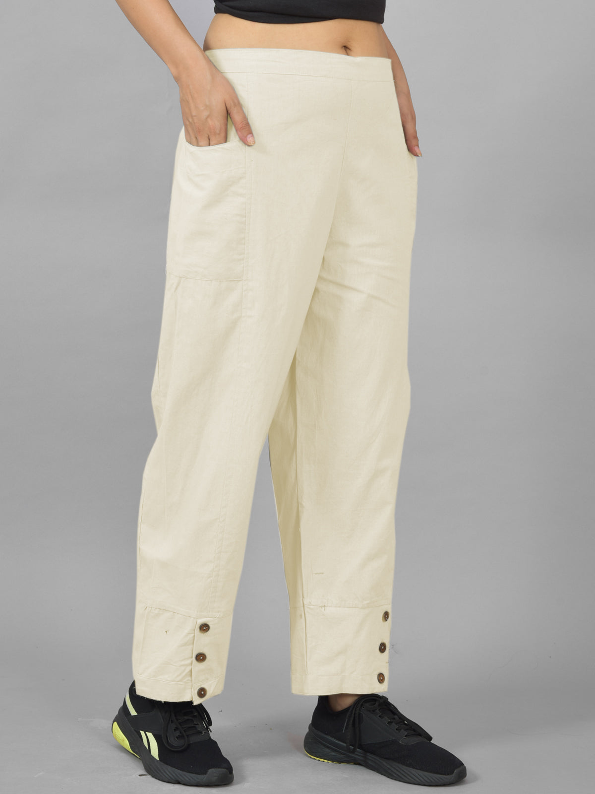 Cream & Wine Cotton Straight Cargo Pant Combo