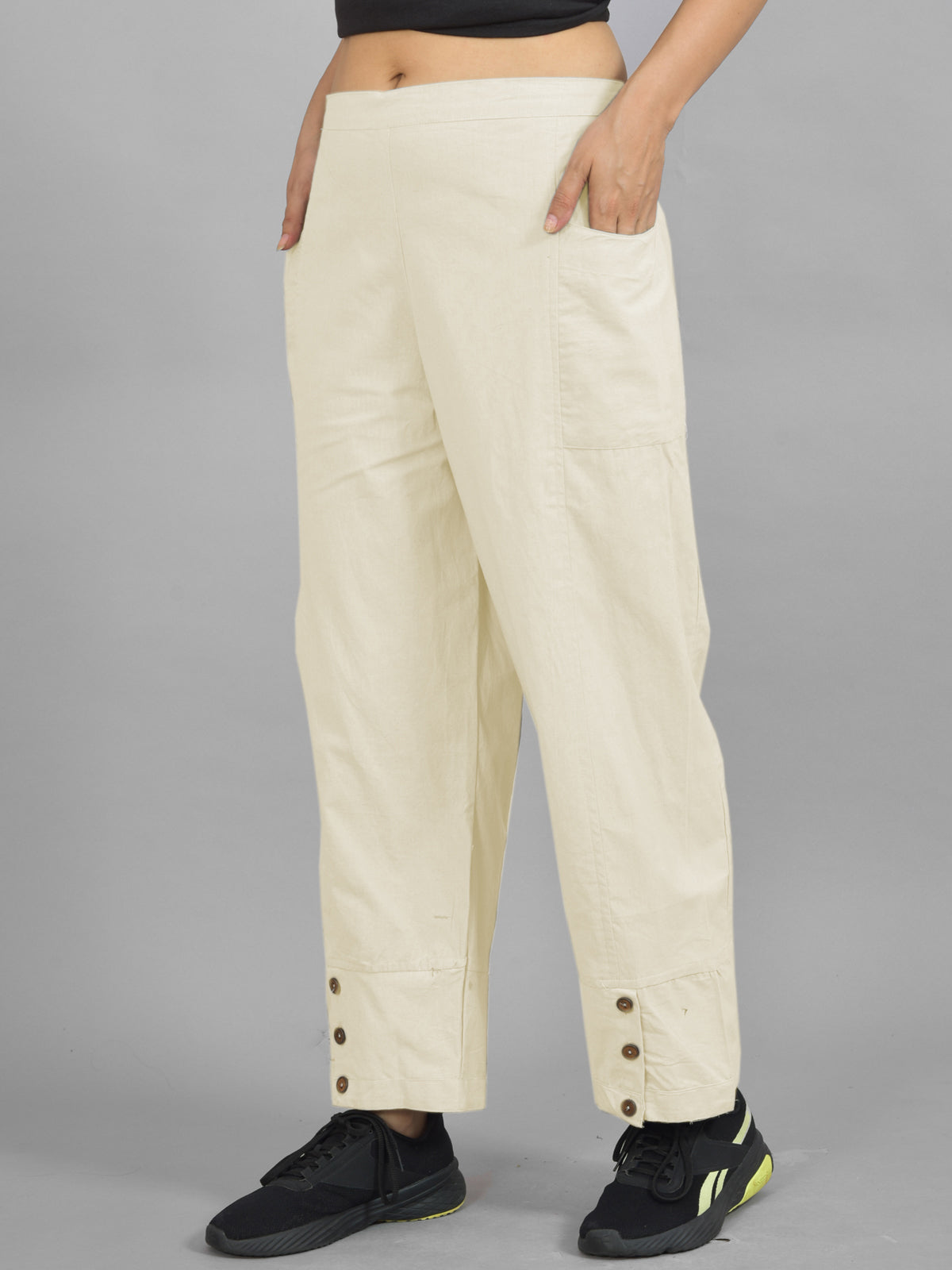 Cream & White Cotton Straight Cargo Pant Combo