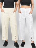 Cream & White Cotton Straight Cargo Pant Combo