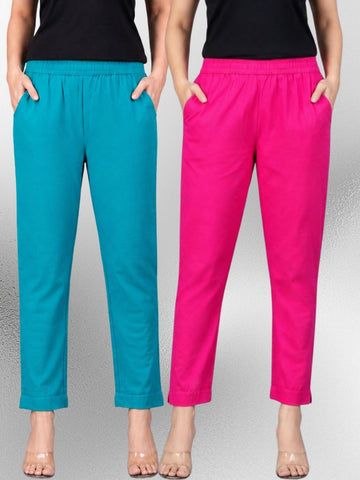Cyan & Rani Regular Fit Elastic Cotton Trouser Combo
