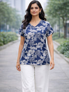 DarkGrey Airy Linen Cotton Printed Top