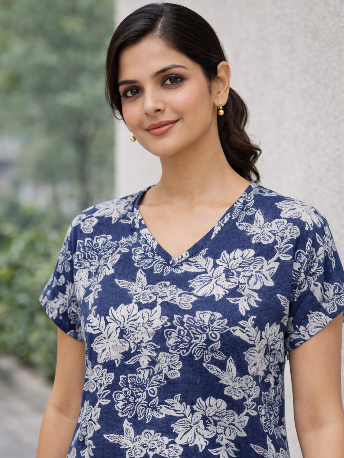 DarkGrey Airy Linen Cotton Printed Top