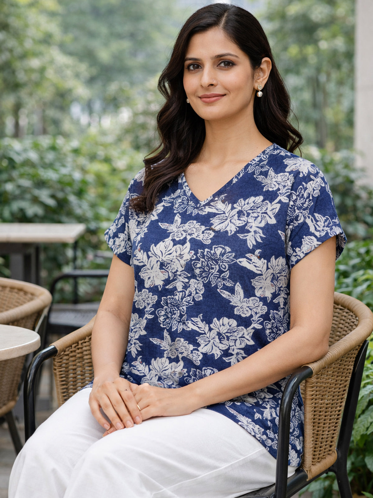 DarkGrey Airy Linen Cotton Printed Top