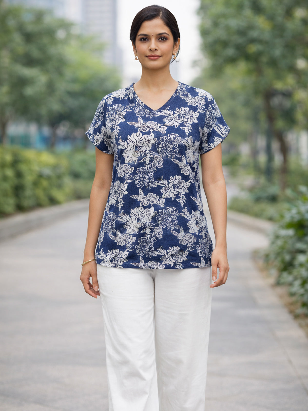 DarkGrey Airy Linen Cotton Printed Top