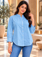 Denim Blue Cotton Blend Shirts