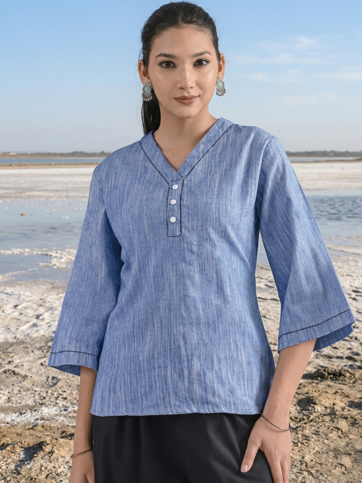 Denimblue Handloom Anchor Thread Top