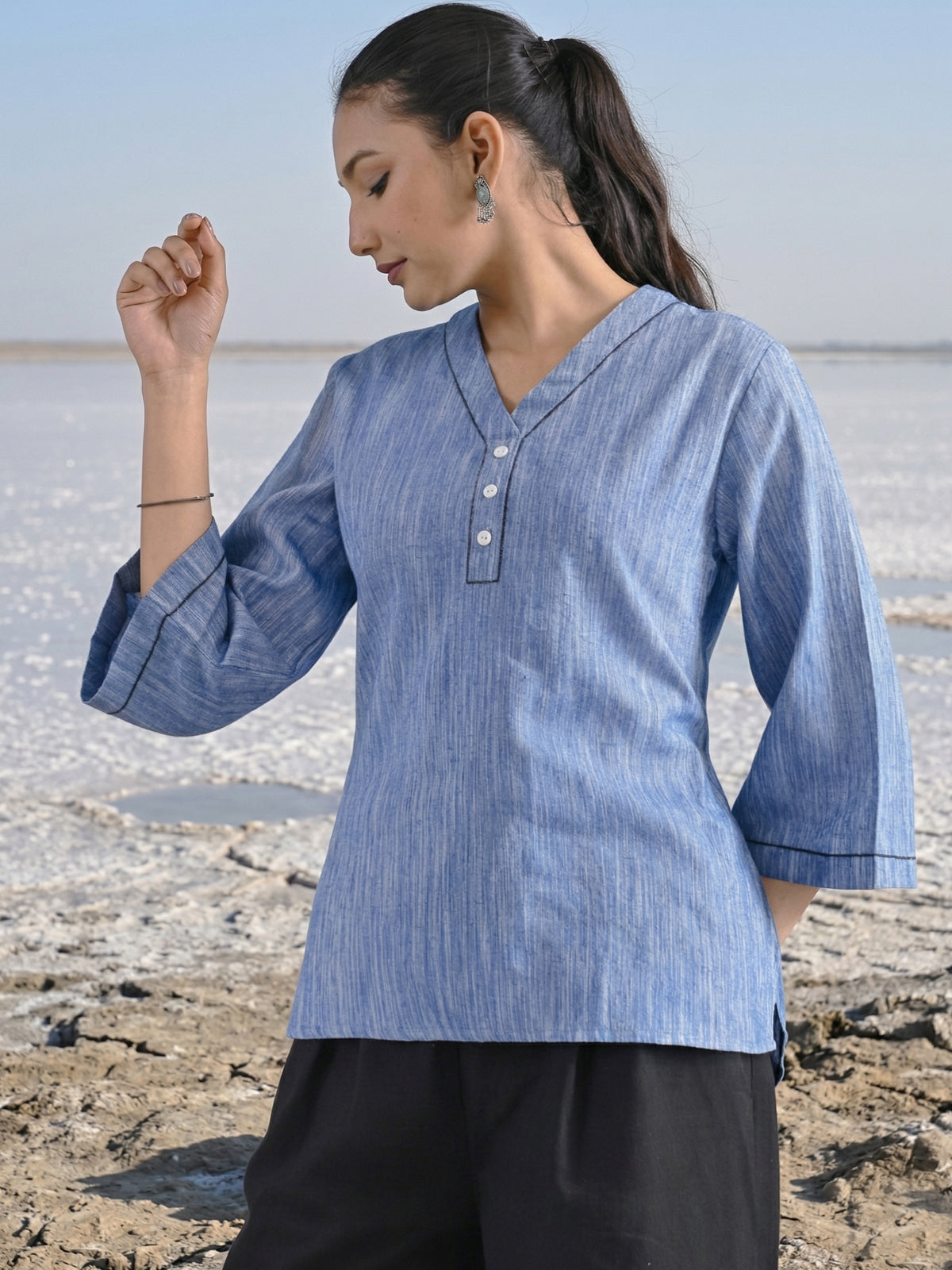 Denimblue Handloom Anchor Thread Top