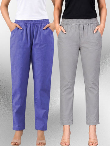 Denimblue & Grey Regular Fit Elastic Cotton Trouser Combo