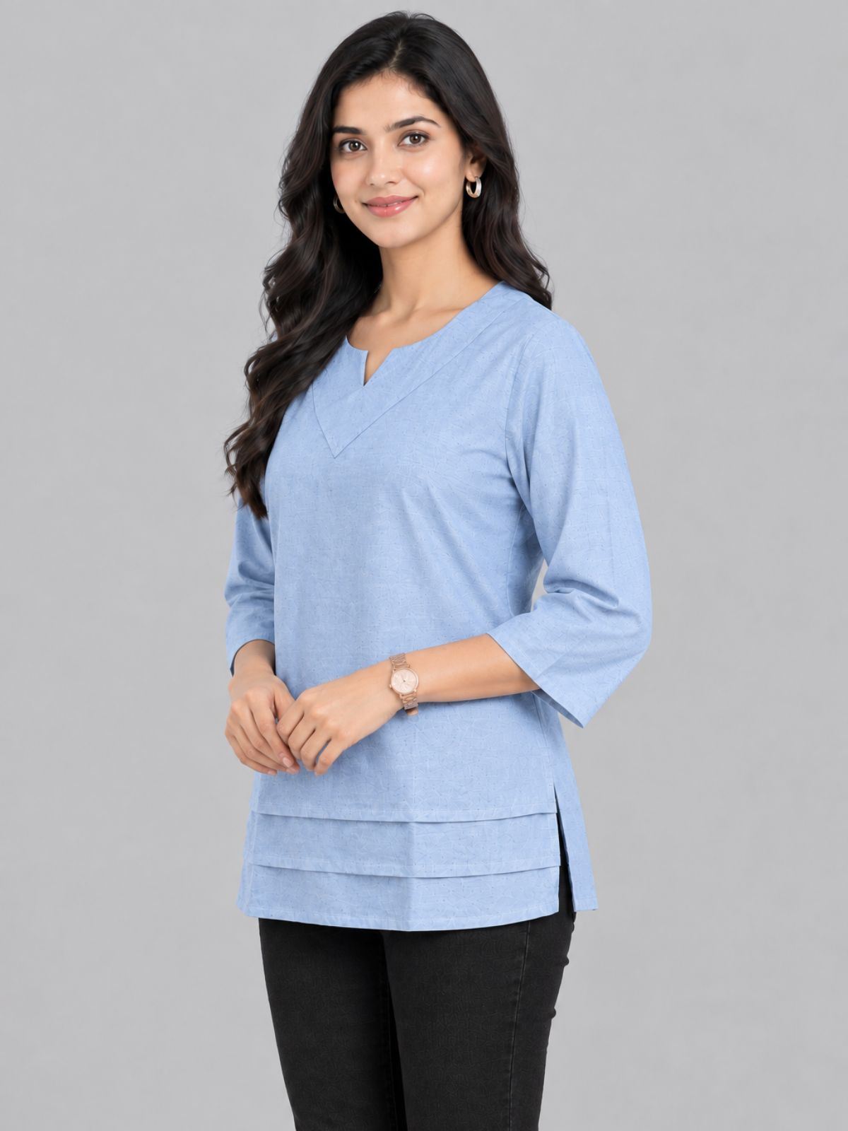Denimblue Cotton Leared Tops