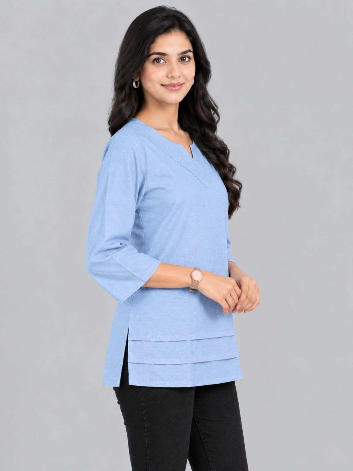 Denimblue Cotton Leared Tops