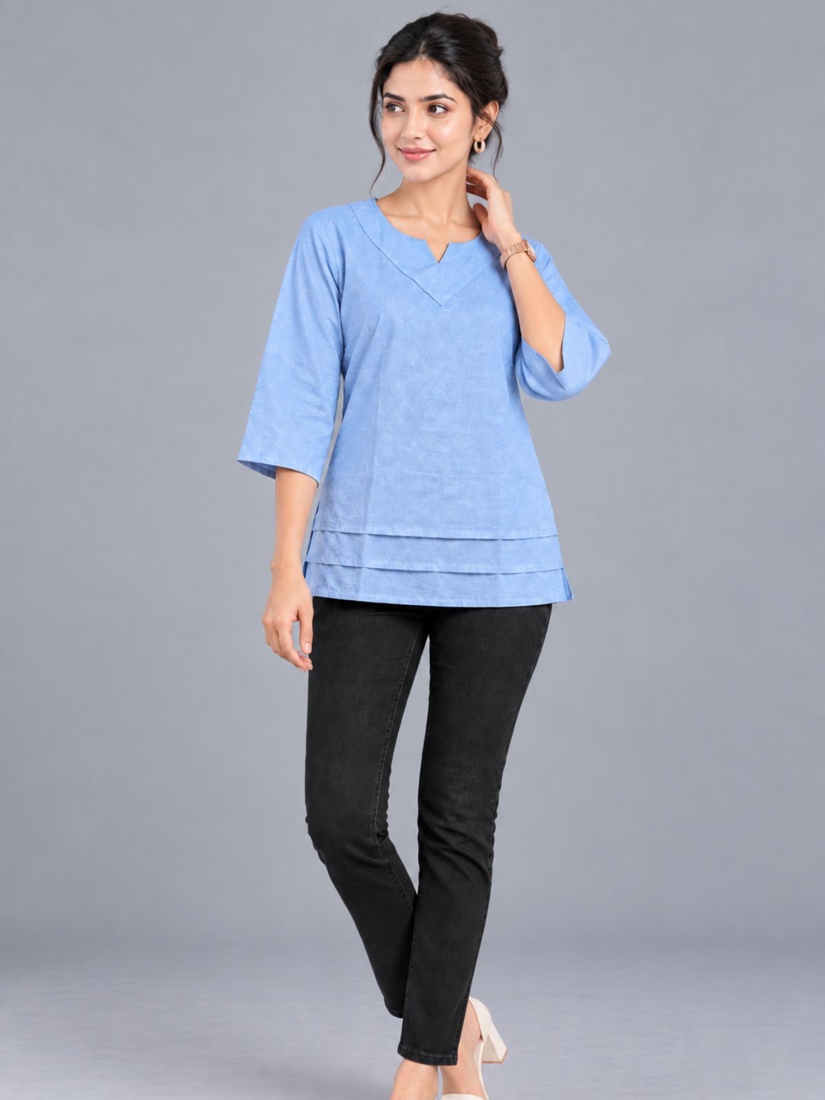 Denimblue Cotton Leared Tops
