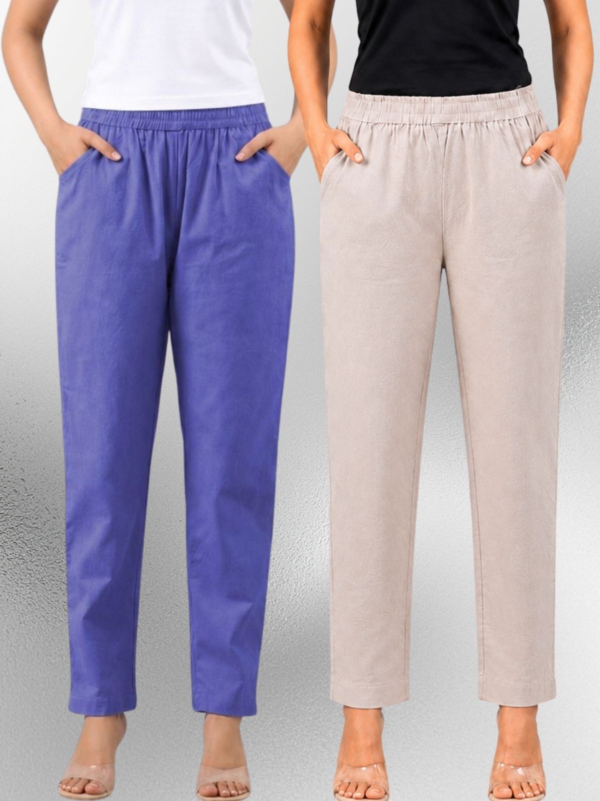 Denimblue & Melange Regular Fit Elastic Cotton Trouser Combo