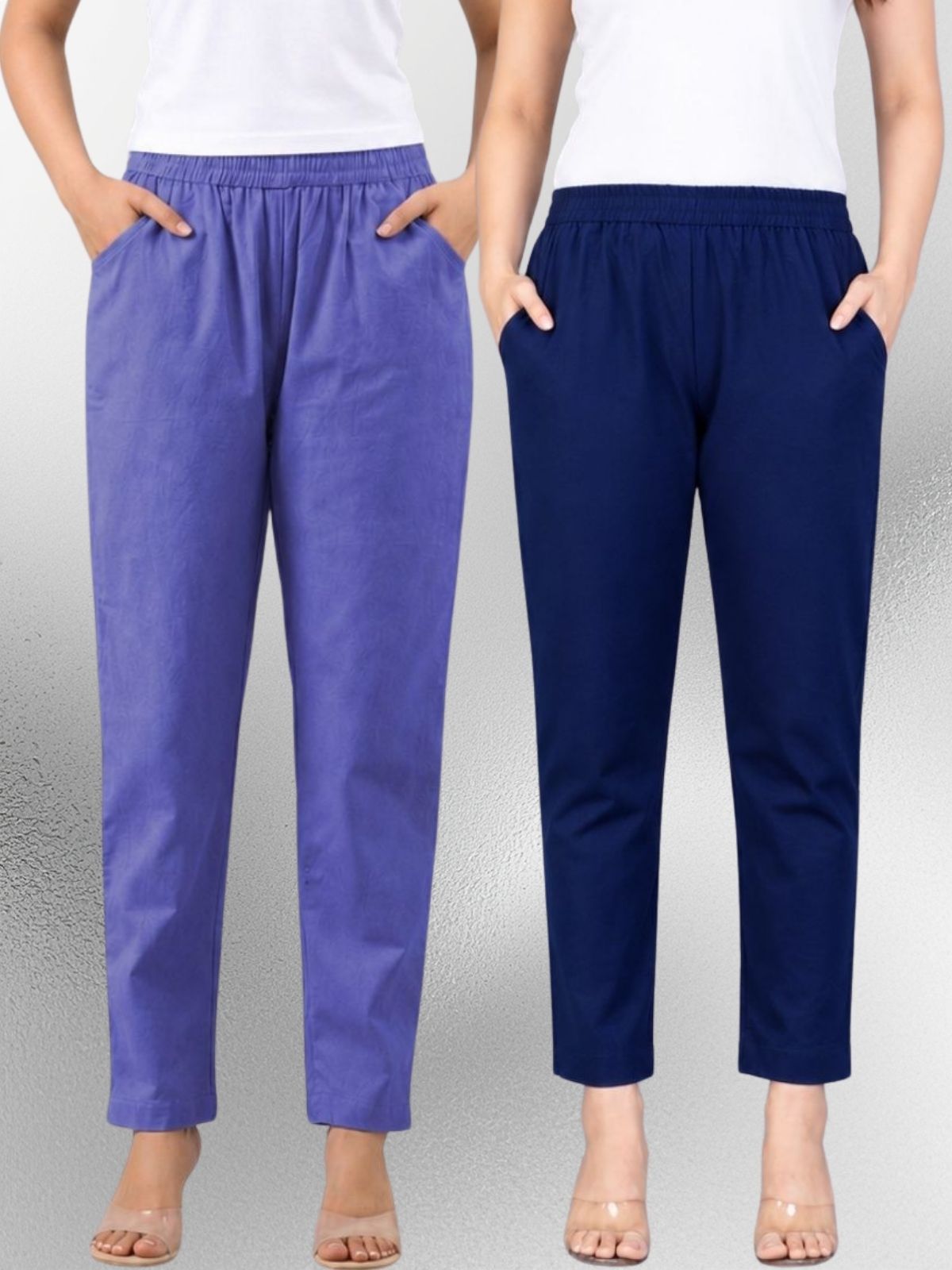 Denimblue & Navyblue Regular Fit Elastic Cotton Trouser Combo