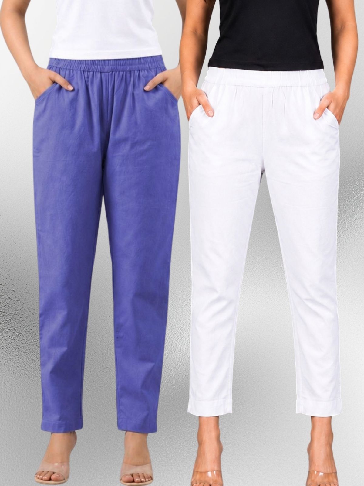 Denimblue & White Regular Fit Elastic Cotton Trouser Combo