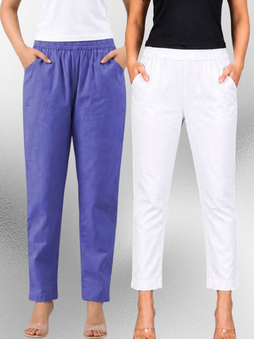 Denimblue & White Regular Fit Elastic Cotton Trouser Combo