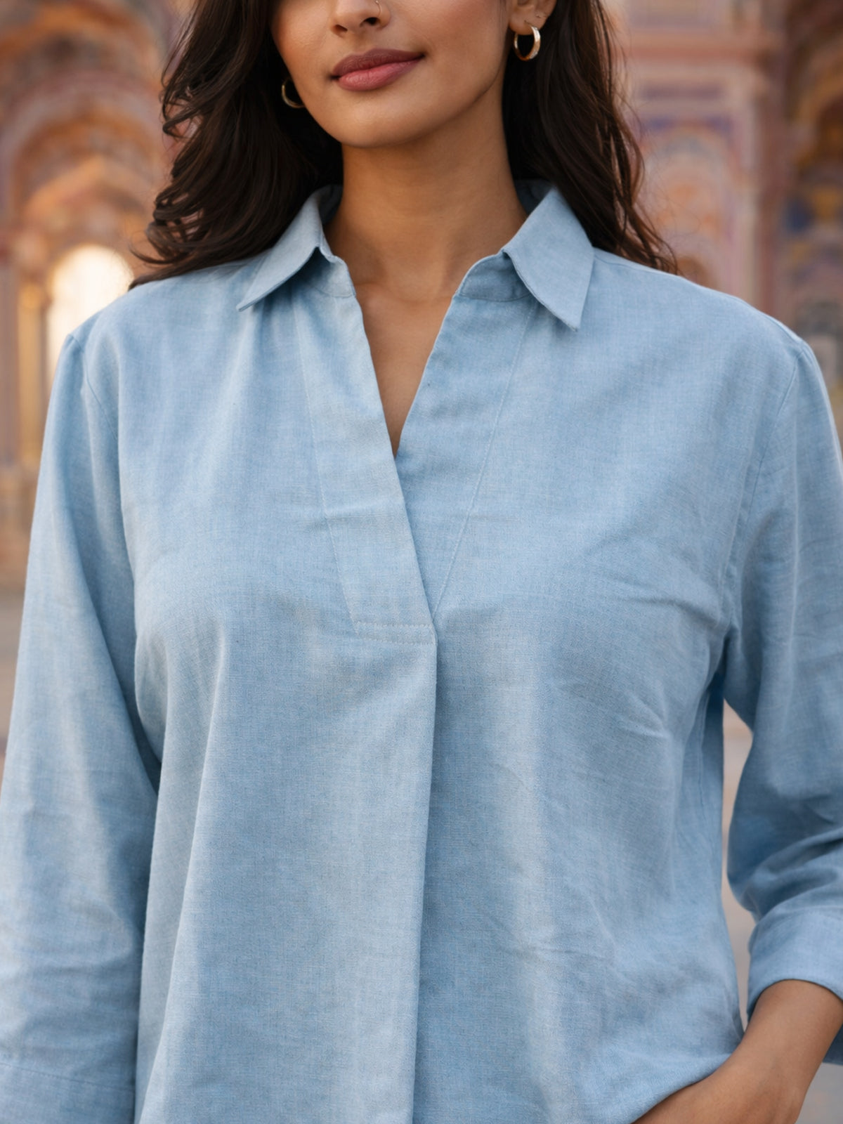 Firozi Airy Linen Pleated Top