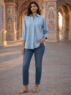 Firozi Airy Linen Pleated Top