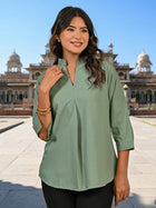 Green Viscose Pleated Top