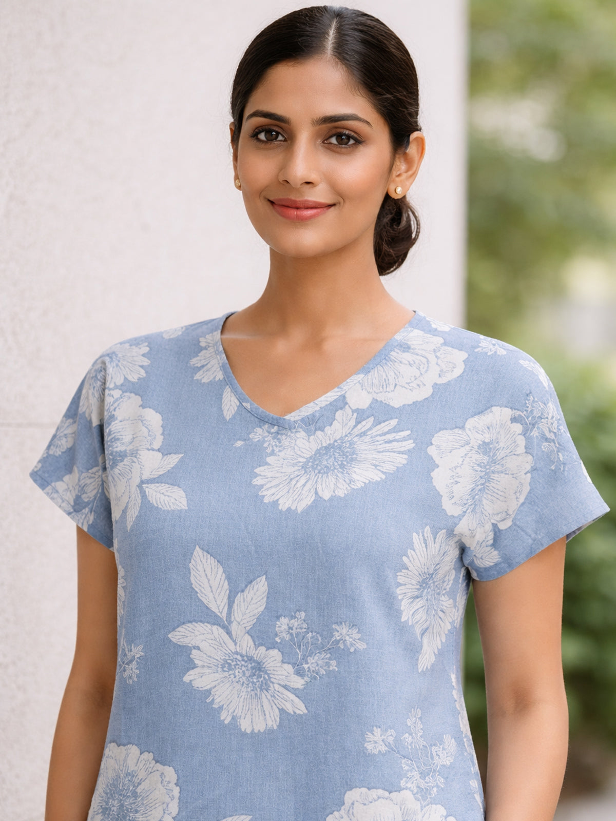Grey Airy Linen Cotton Printed Top