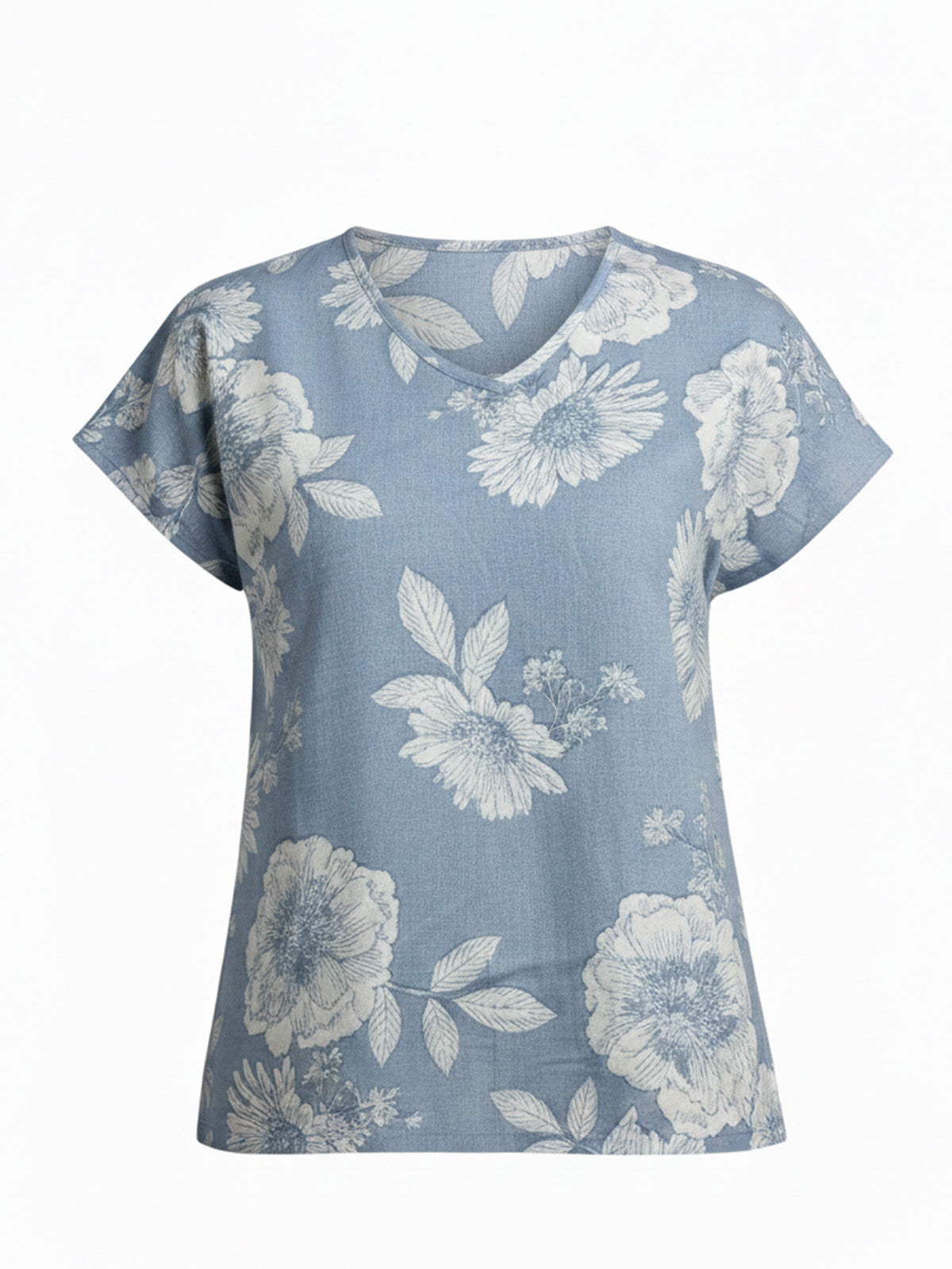 Grey Airy Linen Cotton Printed Top