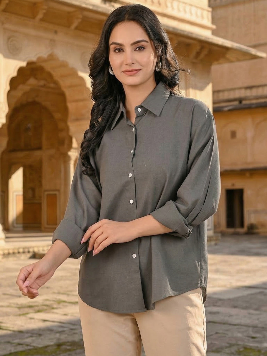 Grey Oversized Cotton Shirt