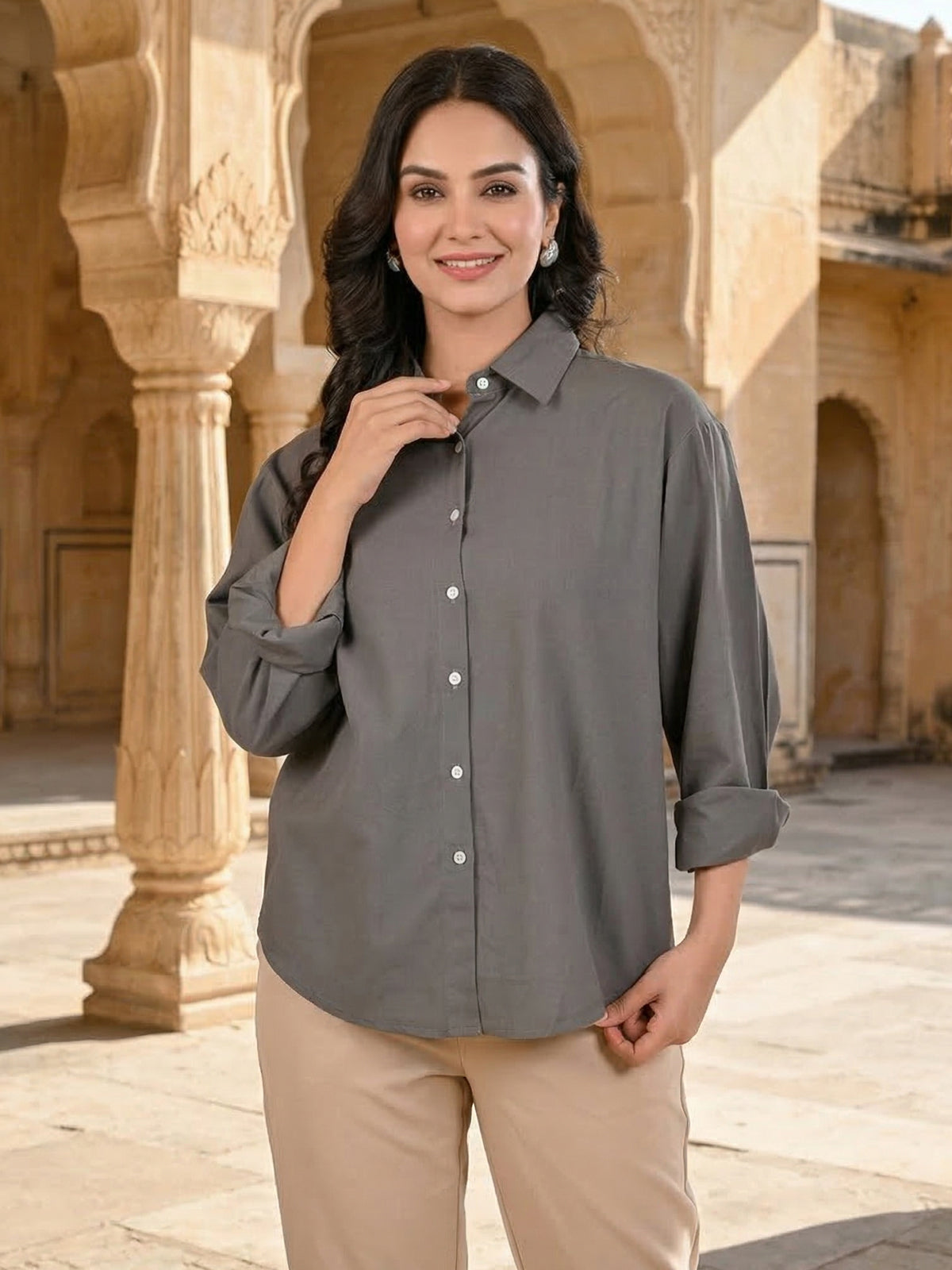 Grey Oversized Cotton Shirt