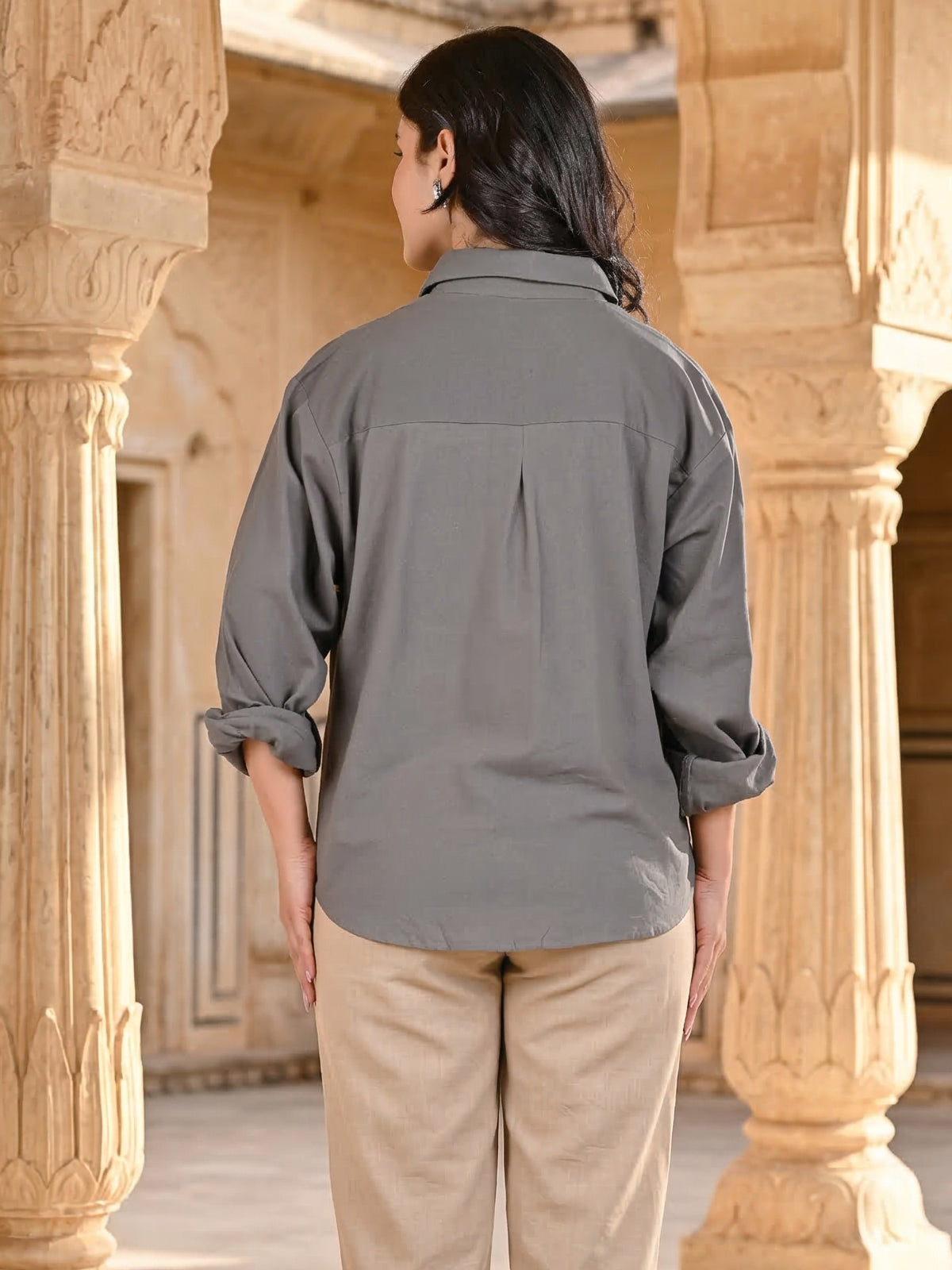 Grey Oversized Cotton Shirt